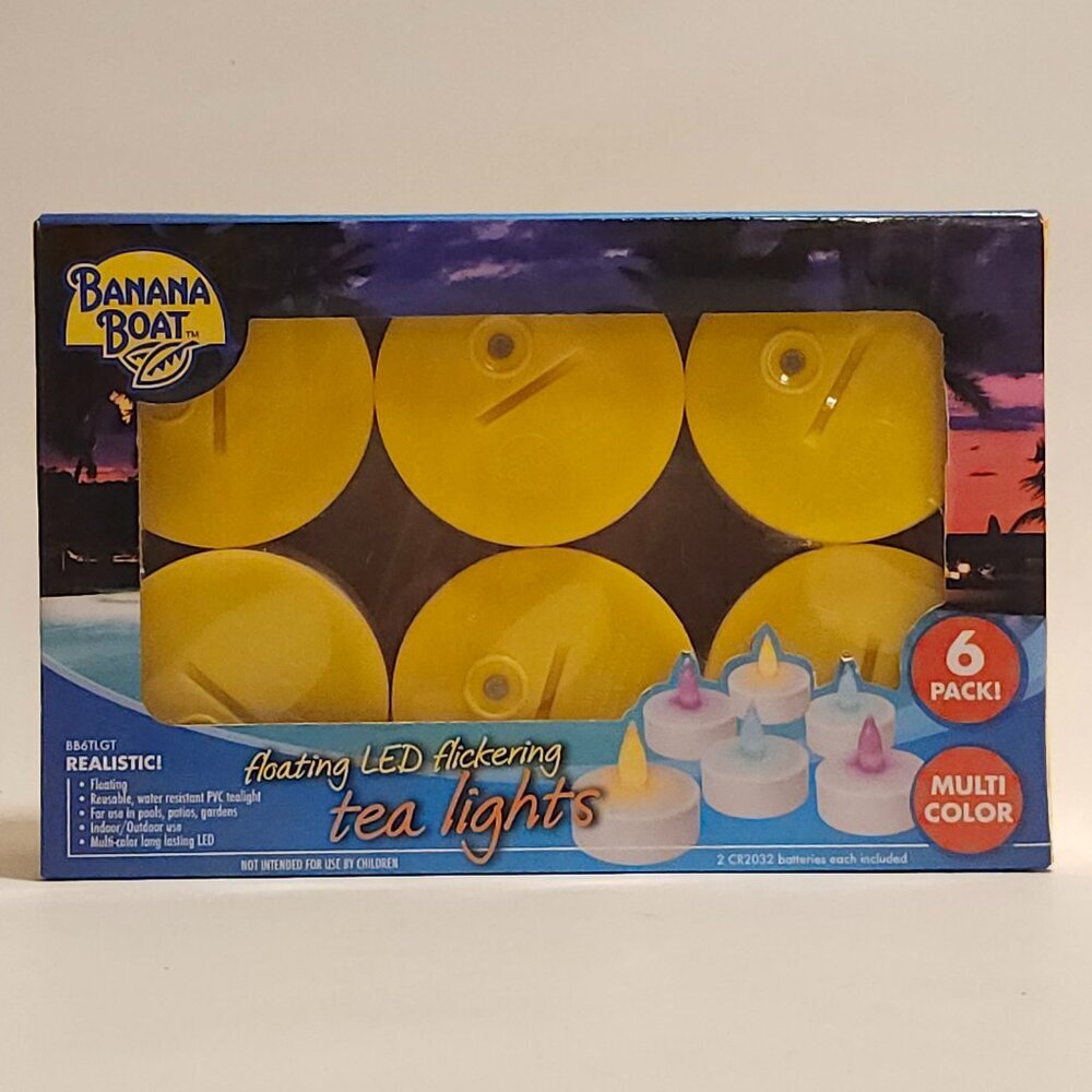 Banana Boat Floating LED Flickering Tea Light Candles 6-pack